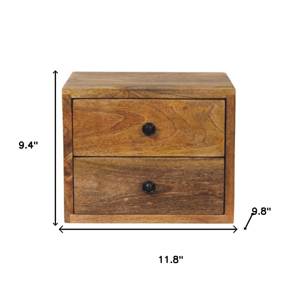 12" Brown Solid Wood Two Drawer Floating Nightstand HomeRoots