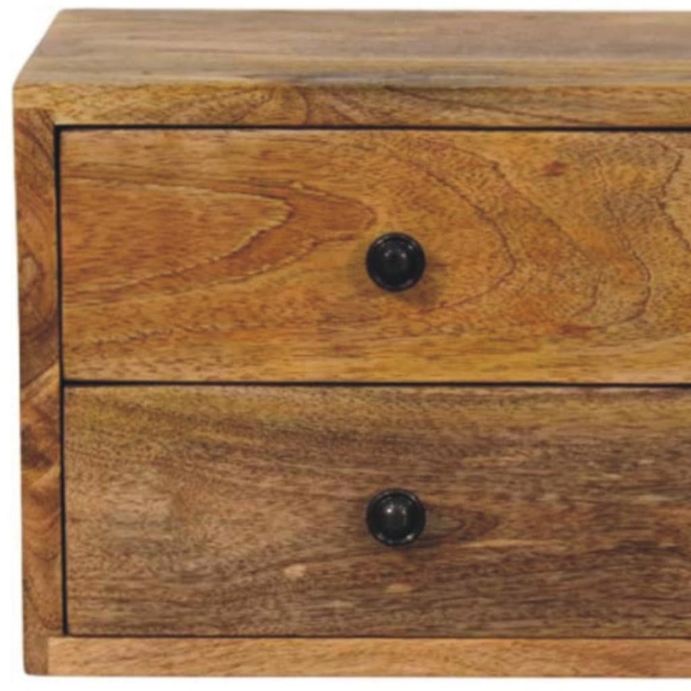 12" Brown Solid Wood Two Drawer Floating Nightstand HomeRoots