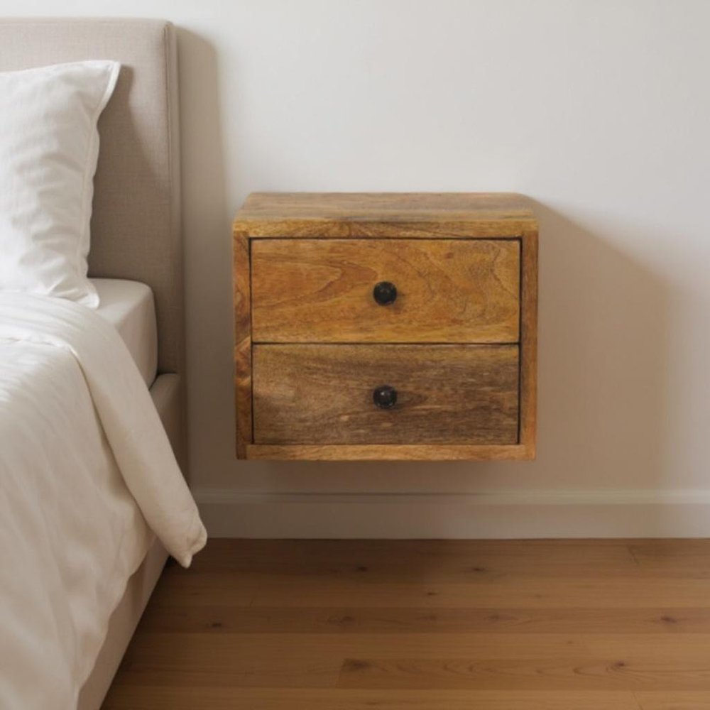 12" Brown Solid Wood Two Drawer Floating Nightstand HomeRoots