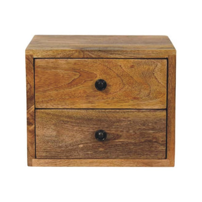 12" Brown Solid Wood Two Drawer Floating Nightstand HomeRoots