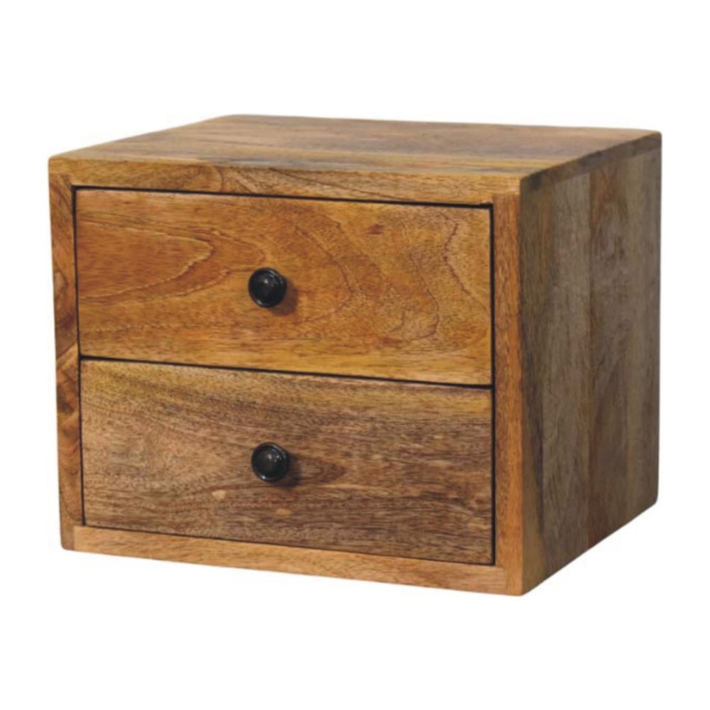 12" Brown Solid Wood Two Drawer Floating Nightstand — view 3
