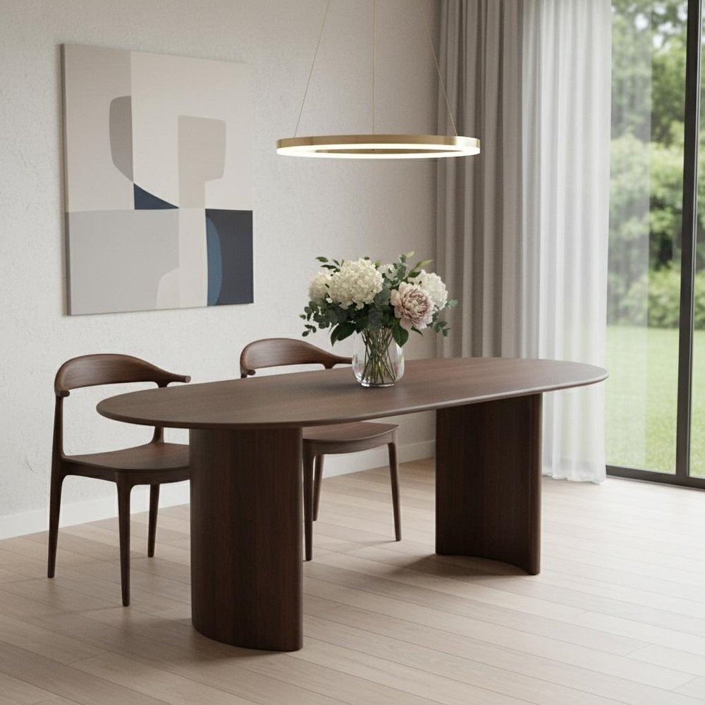 66" Brown Solid Wood Double Pedestal Base Oval Dining Table HomeRoots