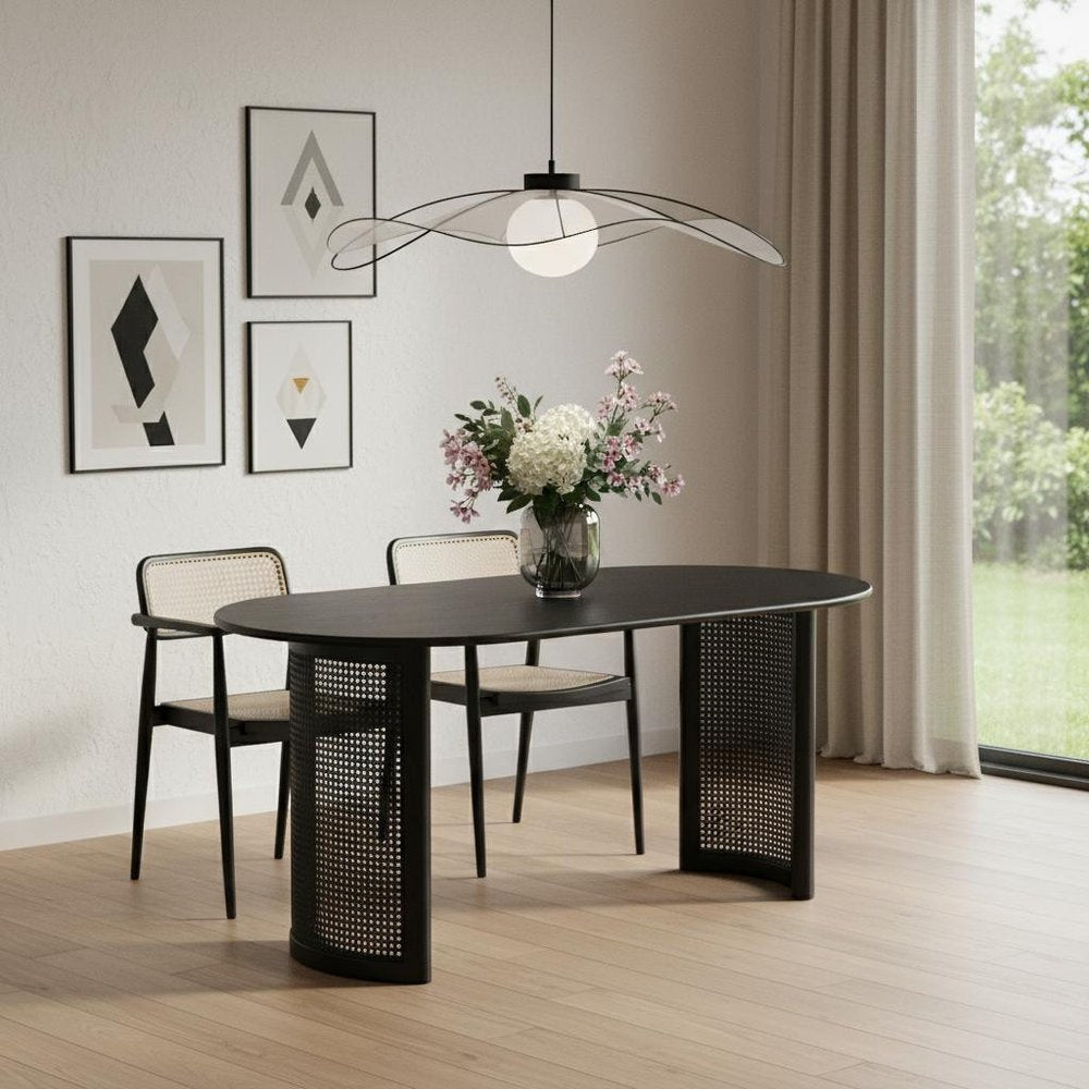 66" Black Solid Wood Double Pedestal Base Oval Dining Table HomeRoots