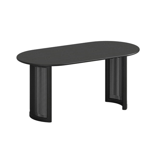 66" Black Solid Wood Double Pedestal Base Oval Dining Table HomeRoots