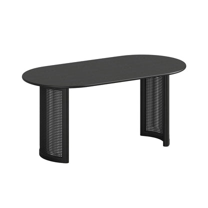 66" Black Solid Wood Double Pedestal Base Oval Dining Table HomeRoots