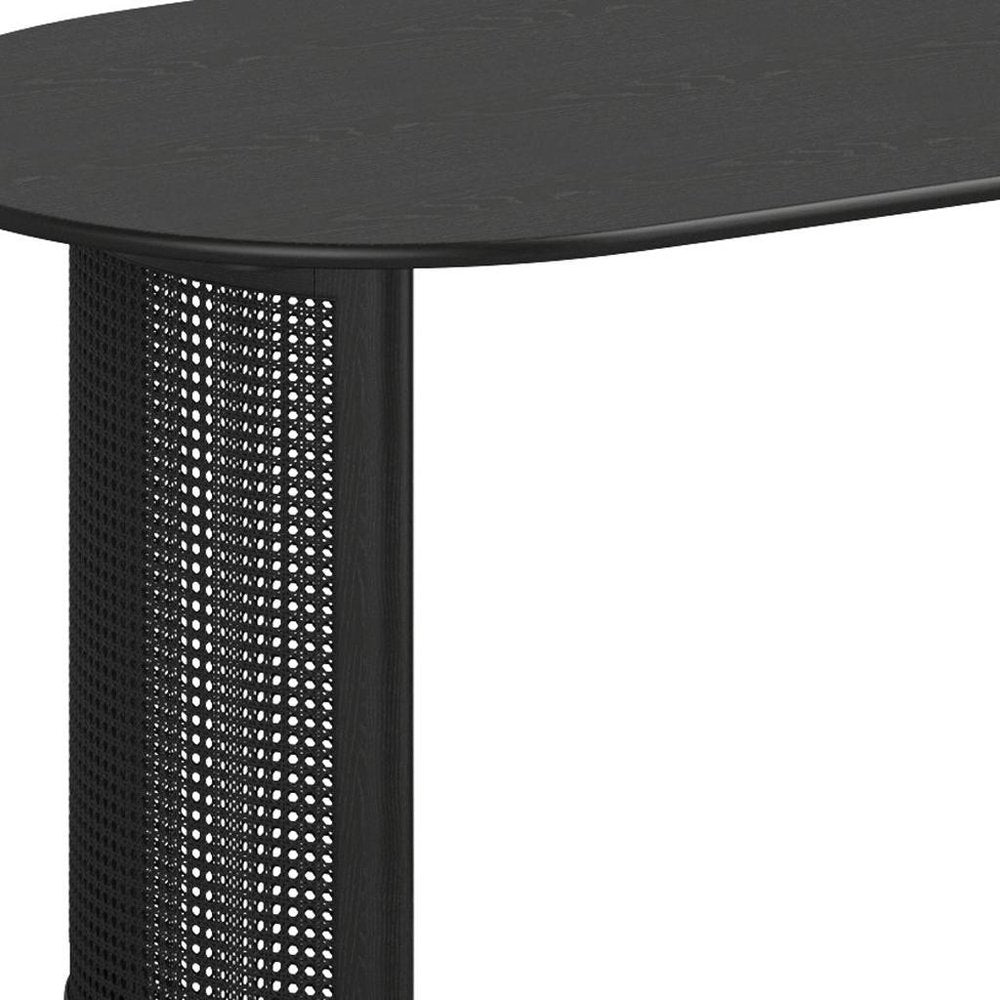 66" Black Solid Wood Double Pedestal Base Oval Dining Table HomeRoots