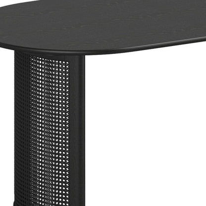 66" Black Solid Wood Double Pedestal Base Oval Dining Table HomeRoots
