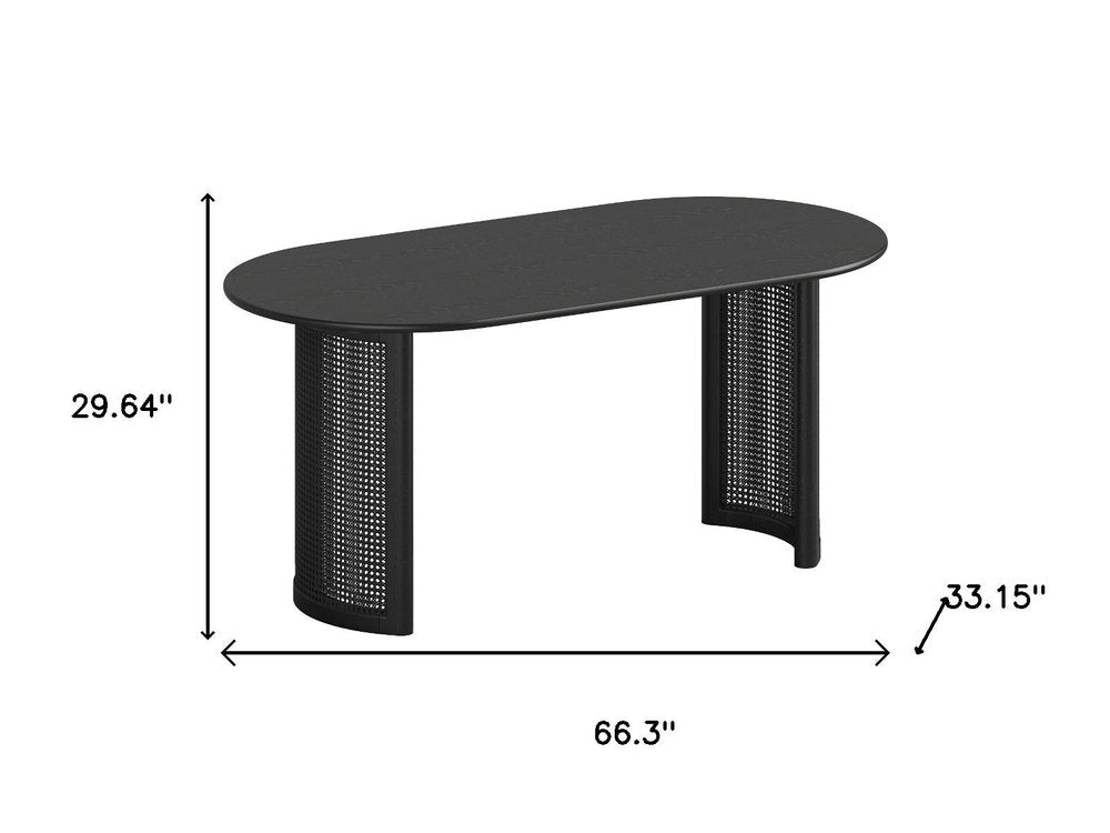 66" Black Solid Wood Double Pedestal Base Oval Dining Table HomeRoots