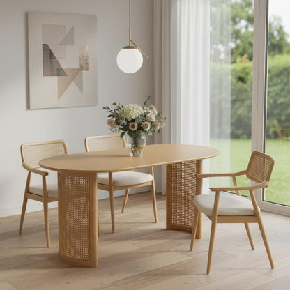 66" Natural Solid Wood Double Pedestal Base Oval Dining Table HomeRoots