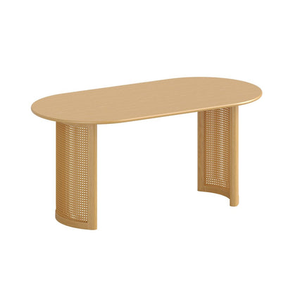 66" Natural Solid Wood Double Pedestal Base Oval Dining Table HomeRoots