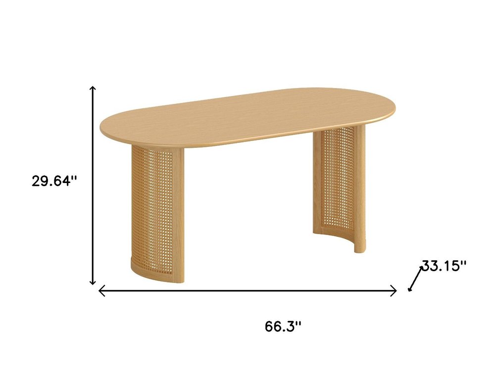 66" Natural Solid Wood Double Pedestal Base Oval Dining Table HomeRoots
