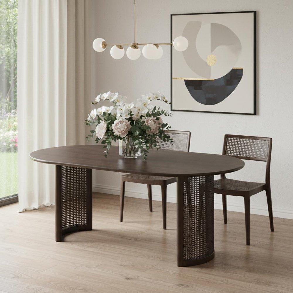 78" Brown Solid Wood Double Pedestal Base Oval Dining Table HomeRoots