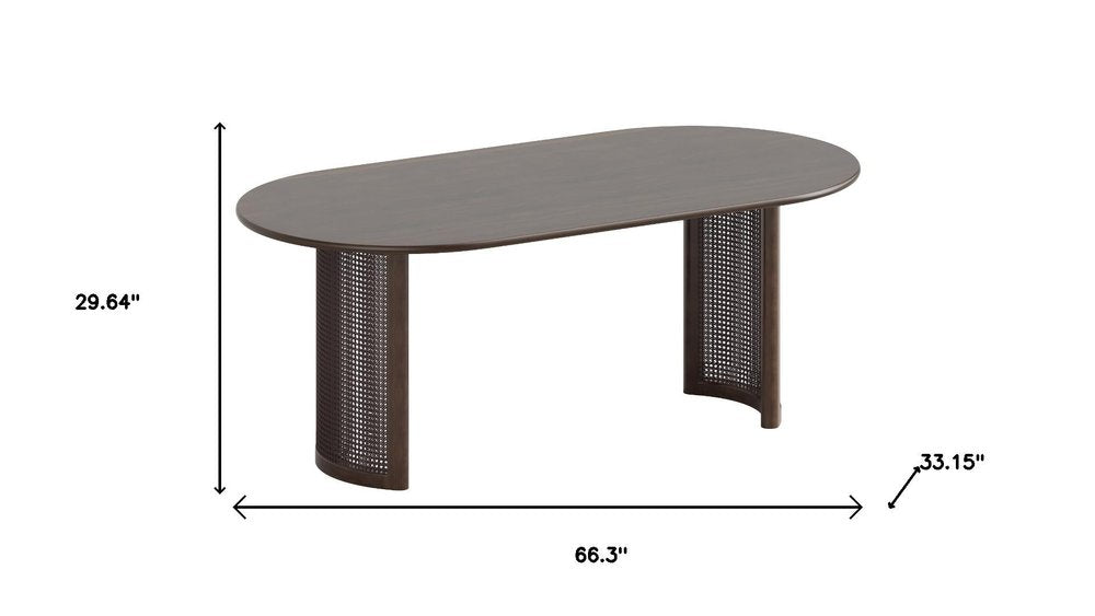 66" Brown Solid Wood Double Pedestal Base Oval Dining Table HomeRoots