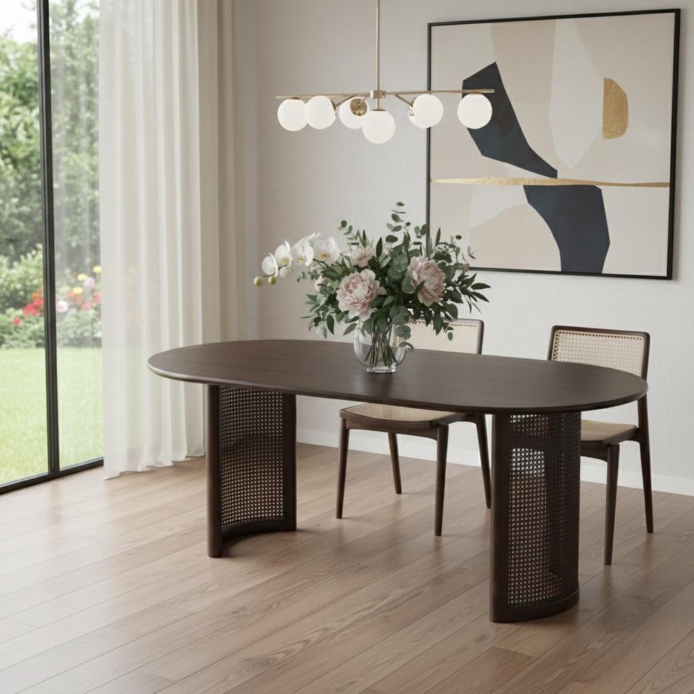 66" Brown Solid Wood Double Pedestal Base Oval Dining Table HomeRoots