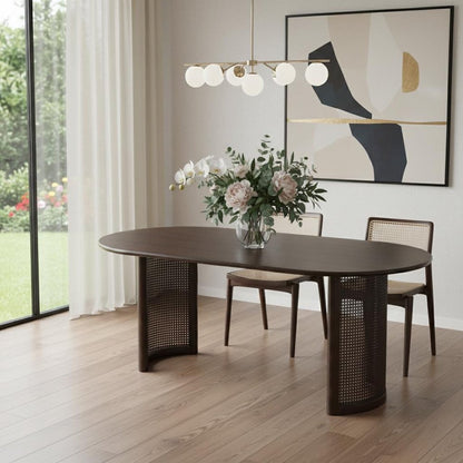 66" Brown Solid Wood Double Pedestal Base Oval Dining Table HomeRoots
