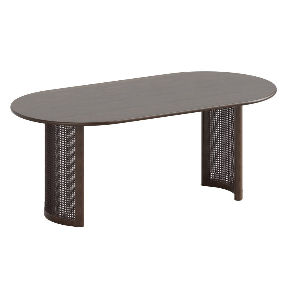 66" Brown Solid Wood Double Pedestal Base Oval Dining Table HomeRoots