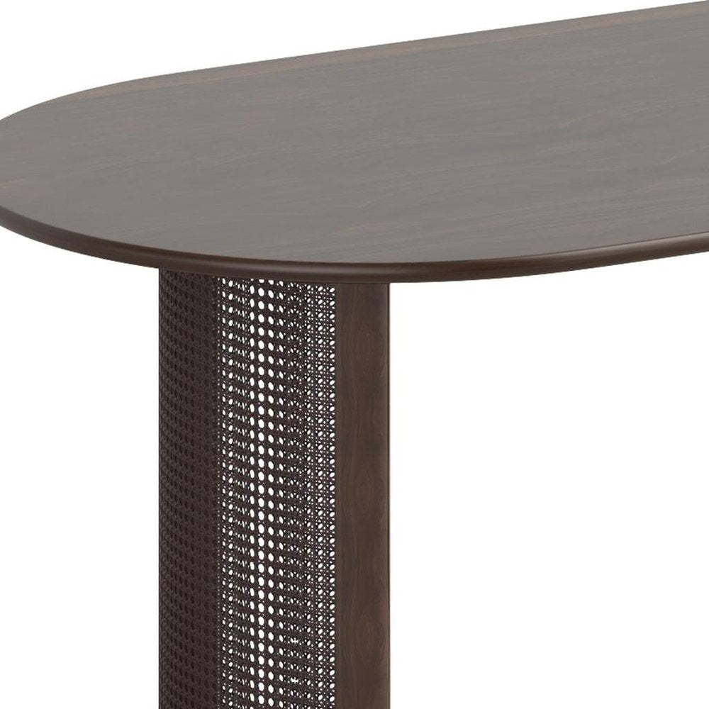 66" Brown Solid Wood Double Pedestal Base Oval Dining Table HomeRoots