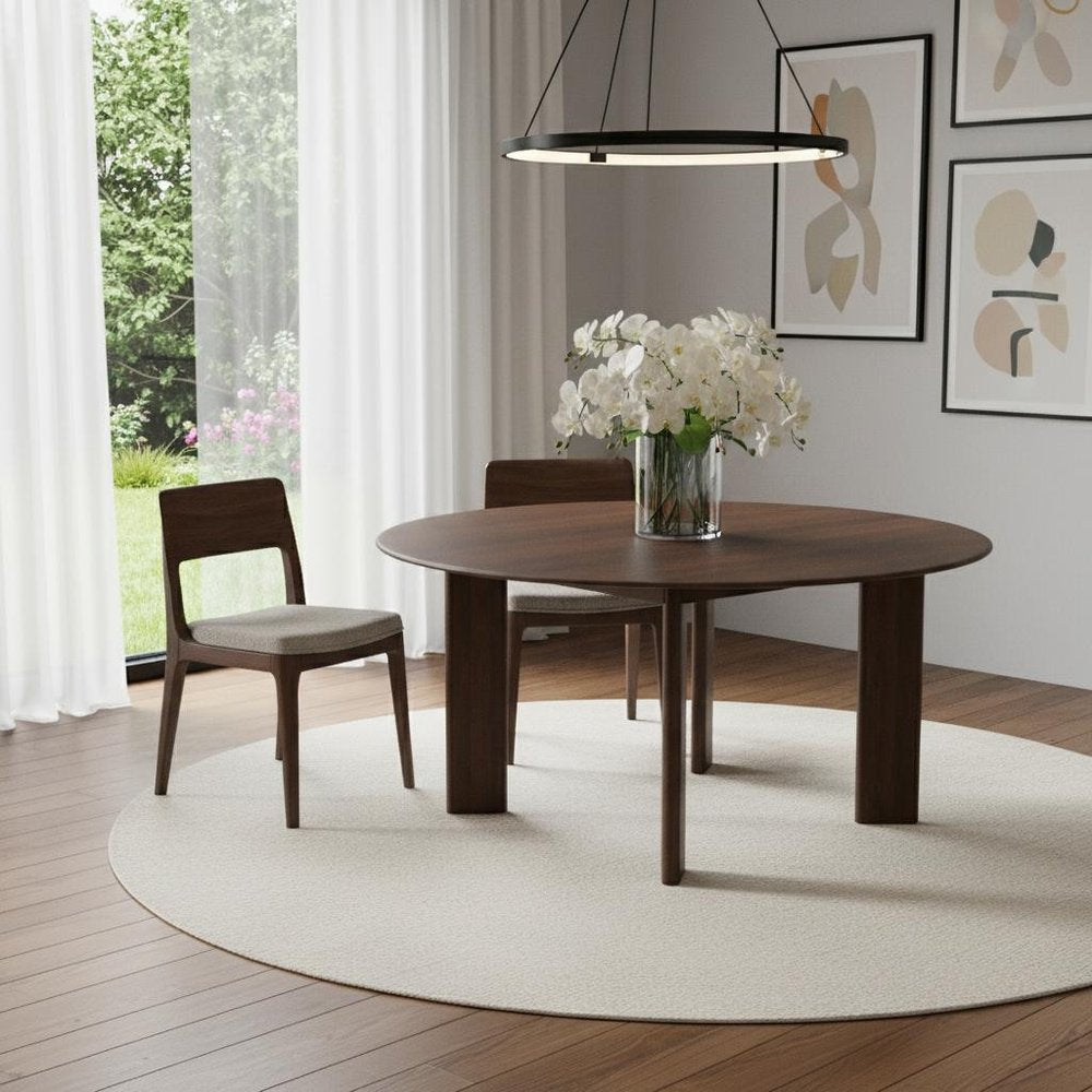 59" Brown Solid Wood Round Top Dining Table HomeRoots