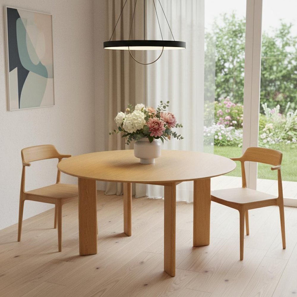 59" Natural Solid Wood Round Top Dining Table HomeRoots