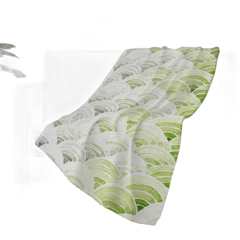 50" X 70" Green Ivory And Gray Coastal Seashell Polyester Woven Plush Throw Blanket HomeRoots