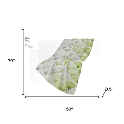 50" X 70" Green Ivory And Gray Coastal Seashell Polyester Woven Plush Throw Blanket HomeRoots