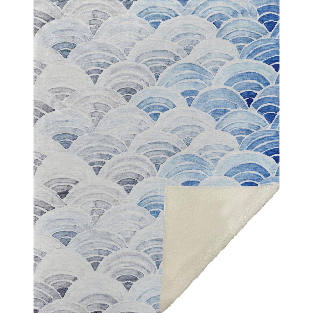 50" X 70" Blue And Ivory Microfiber Coastal Seashell Plush Throw Blanket HomeRoots