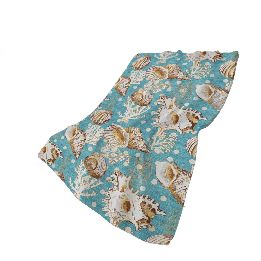50" X 70" Aqua Brown And Ivory Animal Print Polyester Woven Plush Throw Blanket HomeRoots