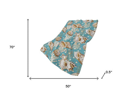 50" X 70" Aqua Brown And Ivory Animal Print Polyester Woven Plush Throw Blanket HomeRoots