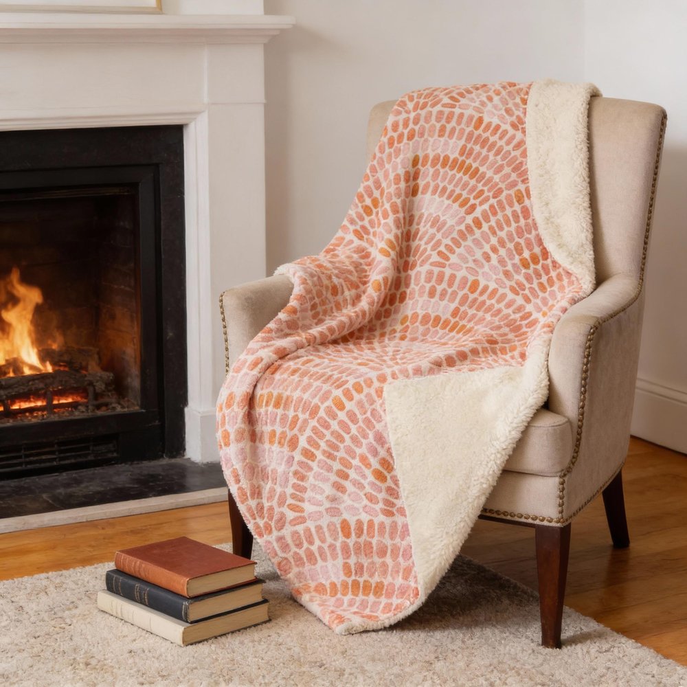 50" X 70" Peach And Ivory Microfiber Abstract Plush Throw Blanket HomeRoots