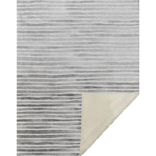 50" X 70" Gray And Ivory Microfiber Striped Plush Throw Blanket HomeRoots