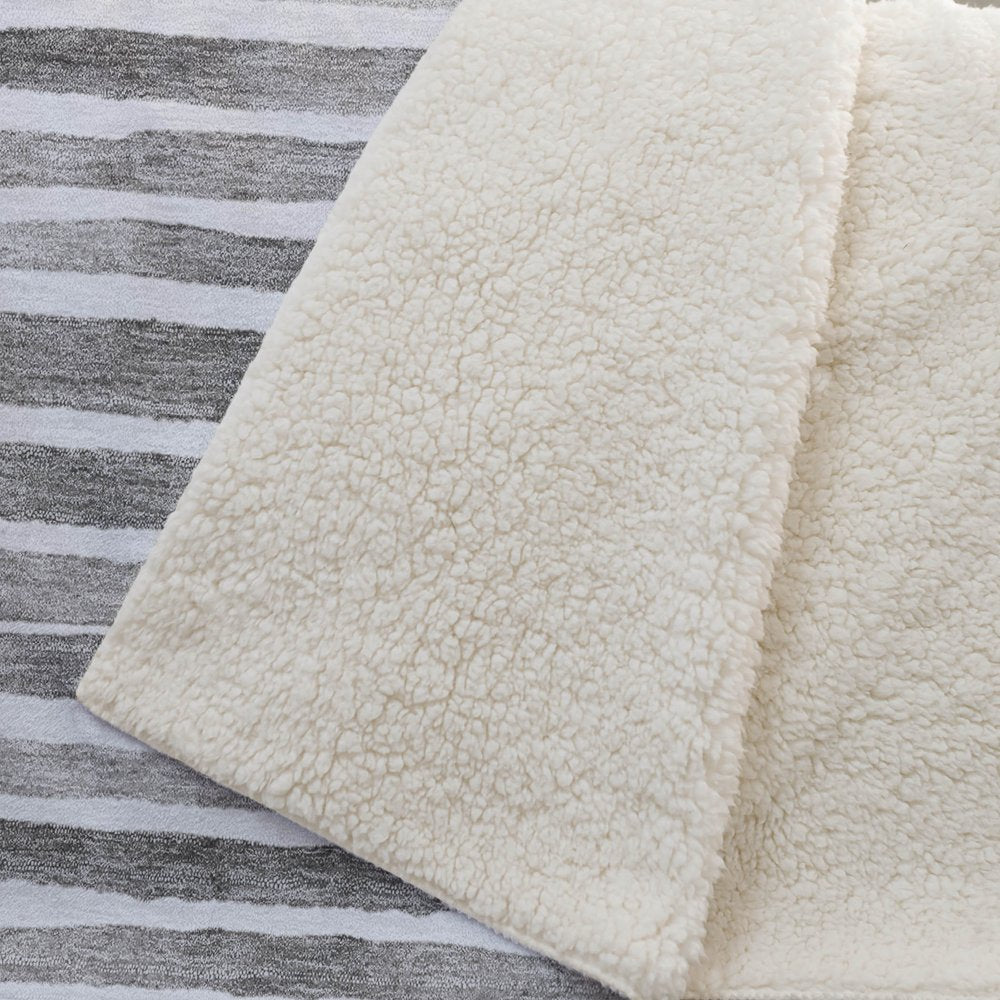 50" X 70" Gray And Ivory Microfiber Striped Plush Throw Blanket HomeRoots