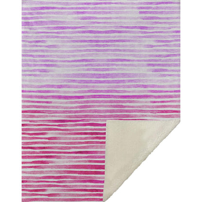 50" X 70" Pink And Ivory Microfiber Striped Plush Throw Blanket HomeRoots