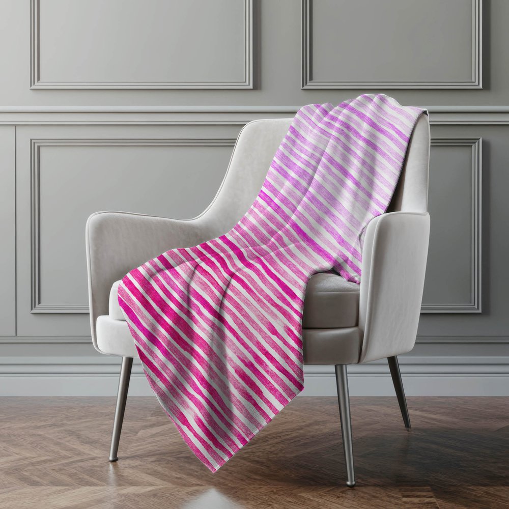 50" X 70" Pink And Ivory Microfiber Striped Plush Throw Blanket HomeRoots