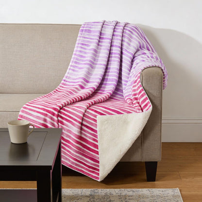 50" X 70" Pink And Ivory Microfiber Striped Plush Throw Blanket HomeRoots