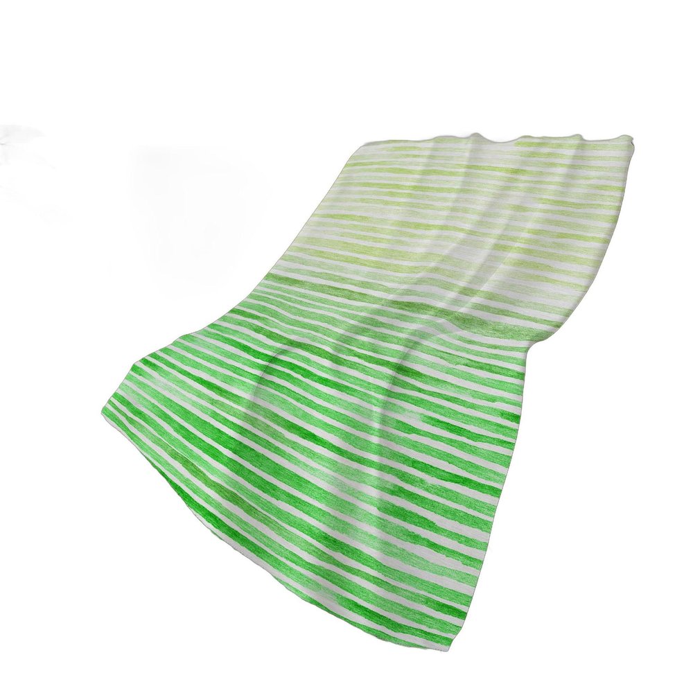 50" X 70" Green And Ivory Striped Polyester Woven Plush Throw Blanket HomeRoots