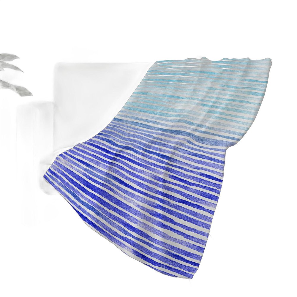 50" X 70" Blue And Ivory Striped Polyester Woven Plush Throw Blanket HomeRoots