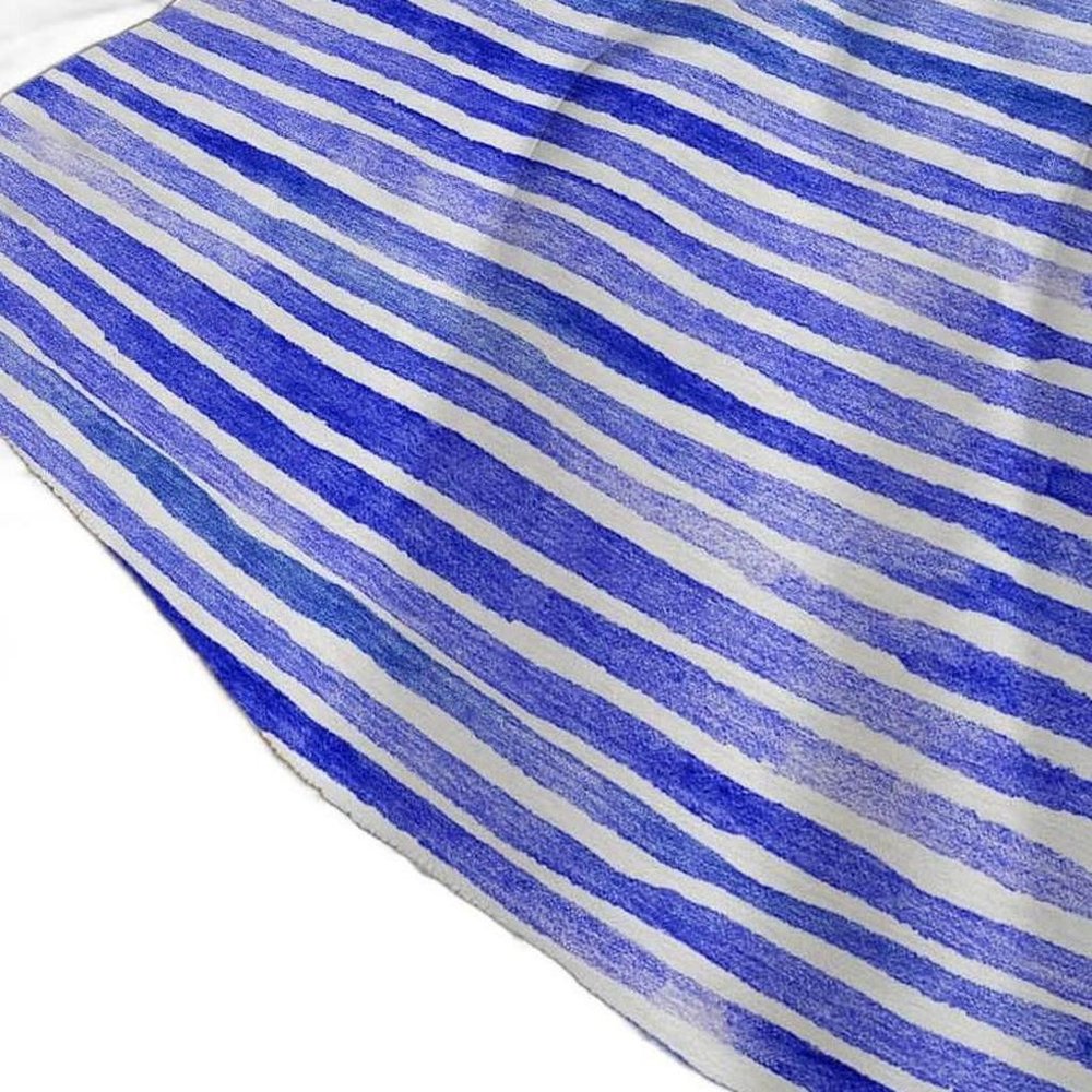 50" X 70" Blue And Ivory Striped Polyester Woven Plush Throw Blanket HomeRoots