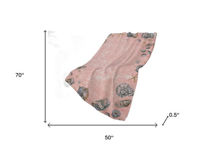 50" X 70" Peach Ivory And Chocolate Animal Print Plush Throw Blanket HomeRoots
