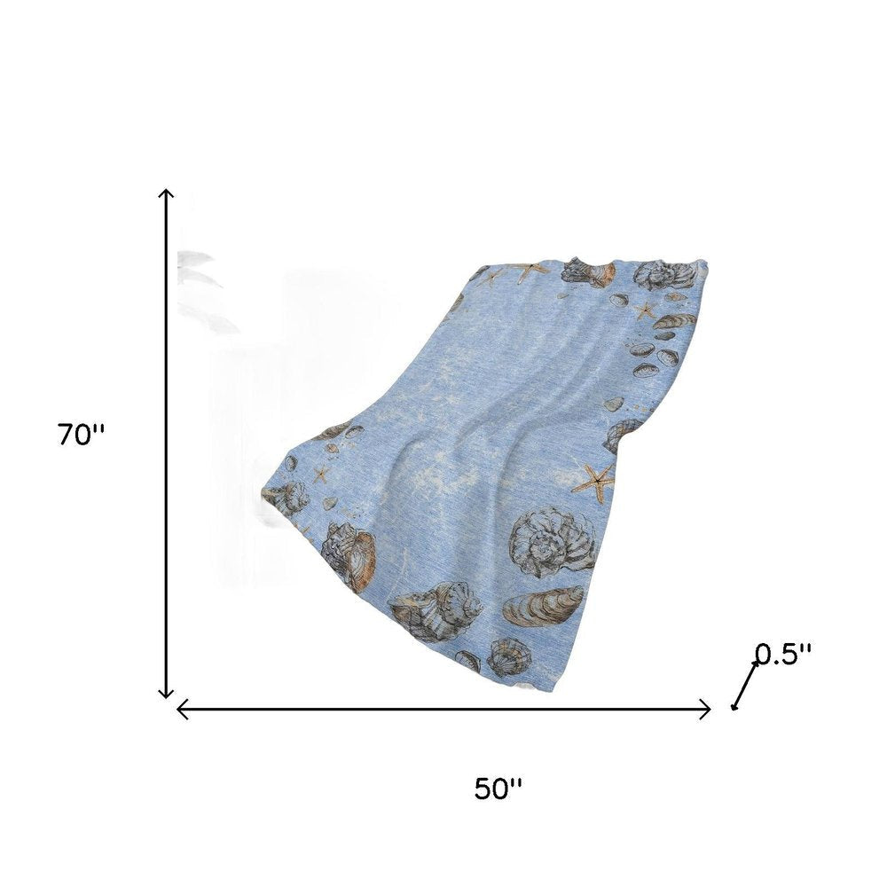 50" X 70" Blue Beige And Chocolate Animal Print Polyester Woven Plush Throw Blanket HomeRoots