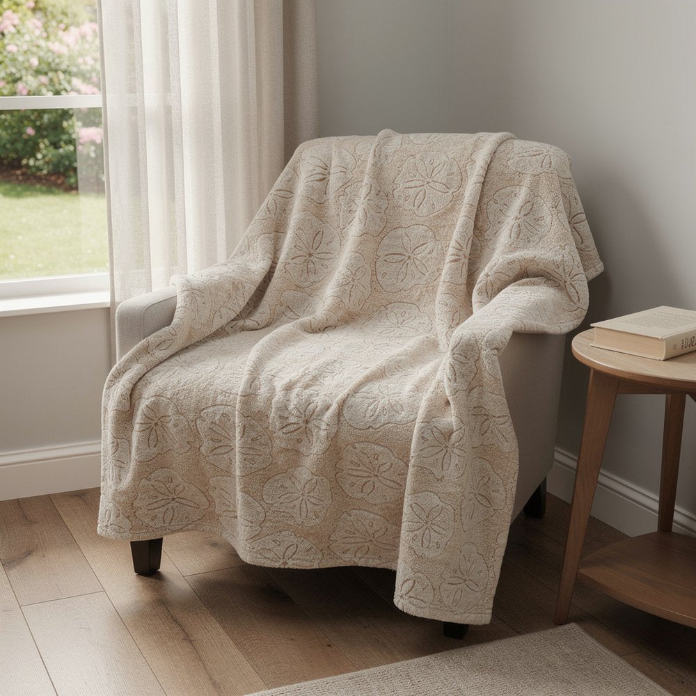 50" X 70" Beige Sand Dollar Microfiber Plush Throw Blanket HomeRoots