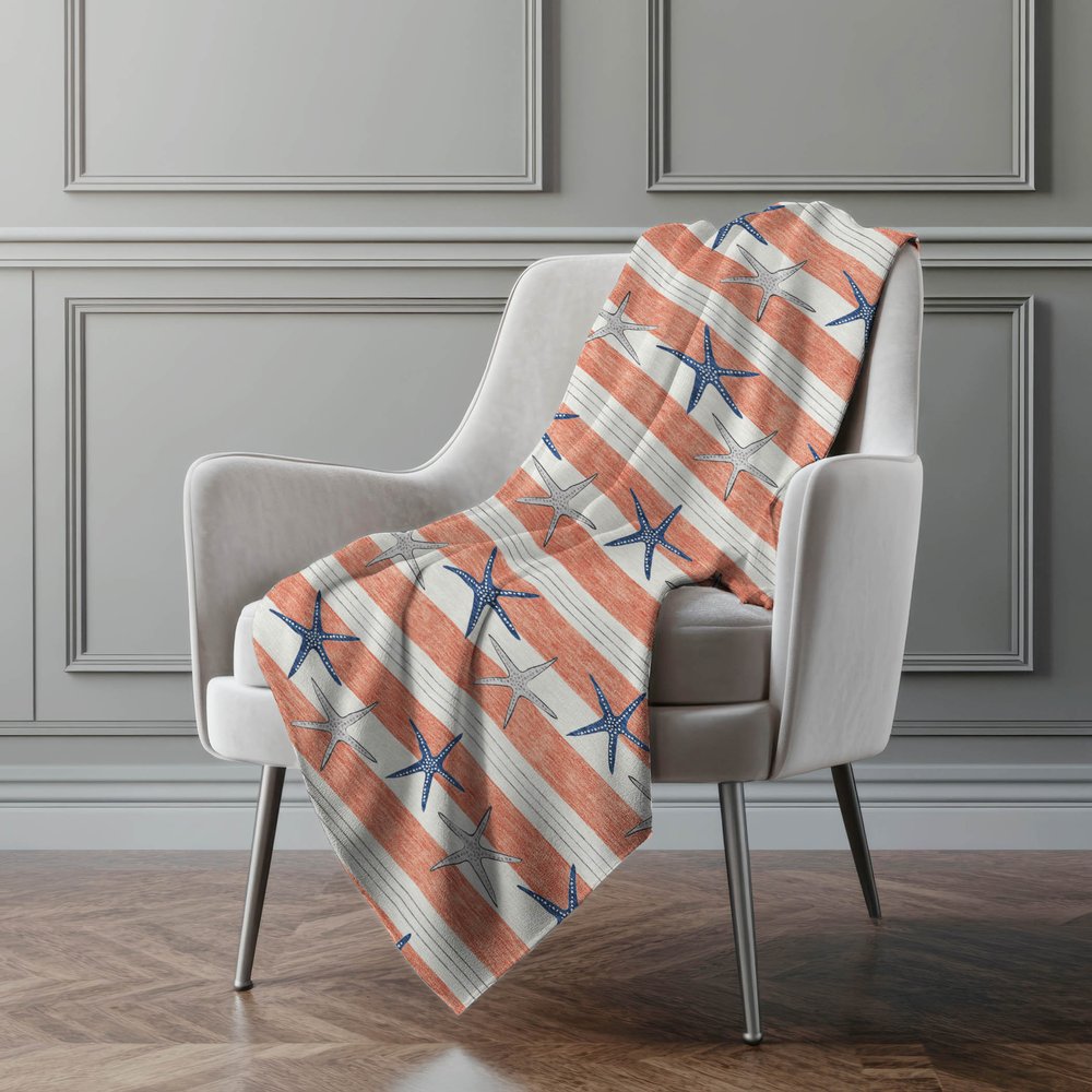 50" X 70" Coral Blue And Ivory Animal Print Polyester Woven Plush Throw Blanket HomeRoots
