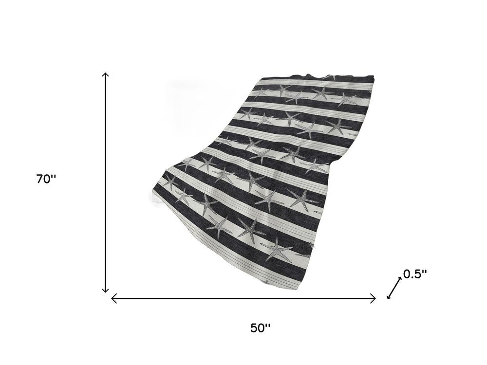 50" X 70" Midnight Ivory And Gray Animal Print Polyester Woven Plush Throw Blanket HomeRoots