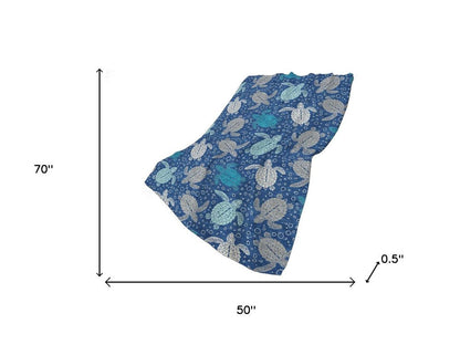 50" X 70" Blue Ivory And Teal Animal Print Polyester Woven Plush Throw Blanket HomeRoots