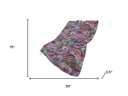 50" X 70" Raspberry Red And Green Abstract Plush Throw Blanket HomeRoots