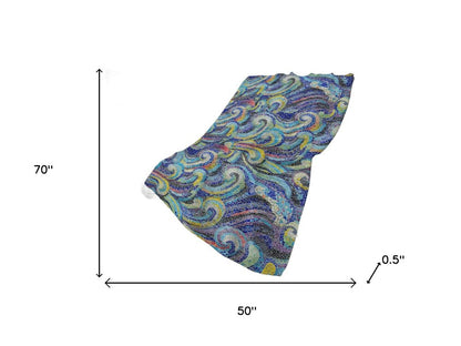 50" X 70" Blue Yellow And Ivory Abstract Plush Throw Blanket HomeRoots