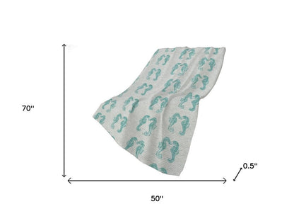 50" X 70" Aqua And Ivory Animal Print Plush Throw Blanket HomeRoots