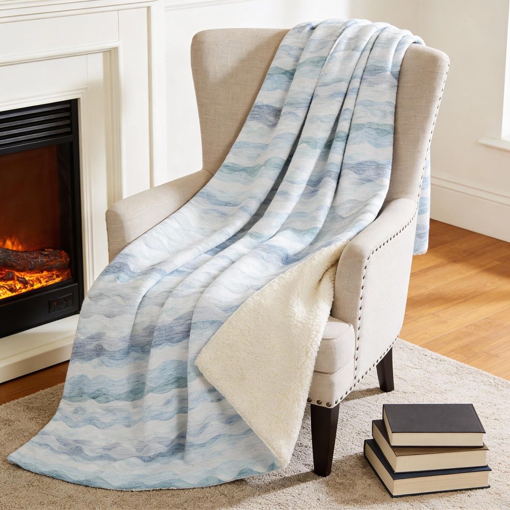 50" X 70" Blue And Ivory Microfiber Abstract Plush Throw Blanket HomeRoots