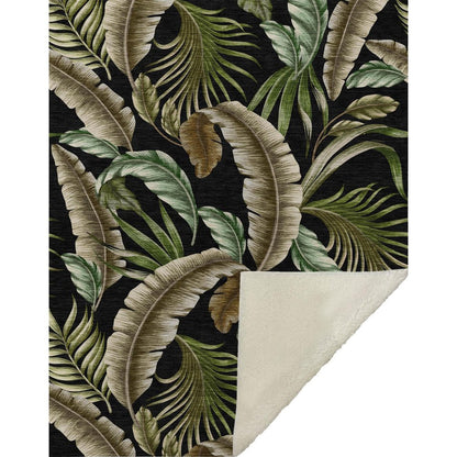 50" X 70" Midnight Chocolate And Beige Leaves Polyester Woven Plush Throw Blanket HomeRoots