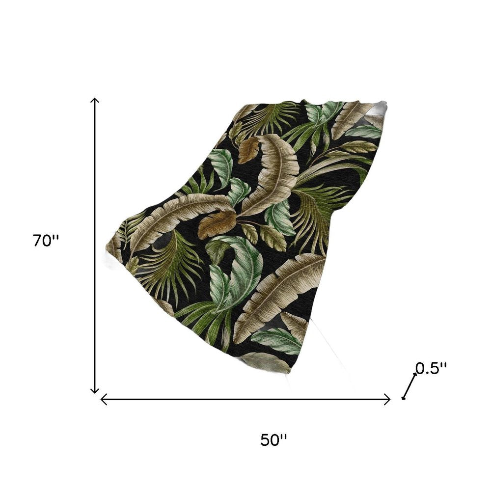 50" X 70" Midnight Chocolate And Beige Leaves Polyester Woven Plush Throw Blanket HomeRoots