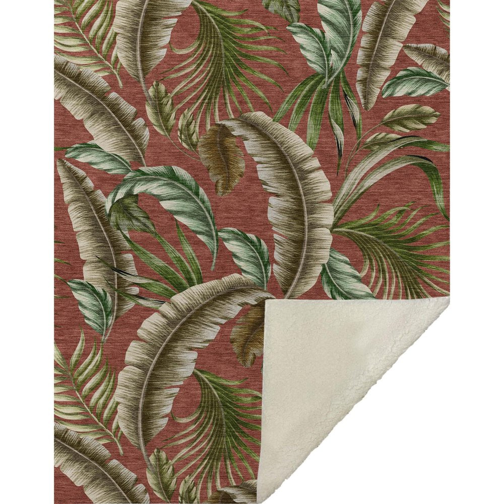 50" X 70" Rust Green And Beige Microfiber Leaves Plush Throw Blanket HomeRoots